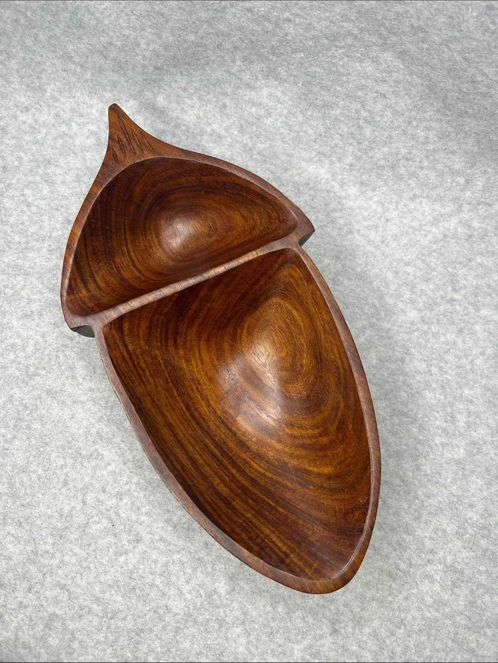Crate&Barrel Vintage MCM Brown Acorn Wood Divided Serving Dish 12